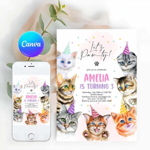 Party Animal Invitation, Cat Invitation, Cat Birthday, Kitty Cat Birthday, Party Animal Invitation