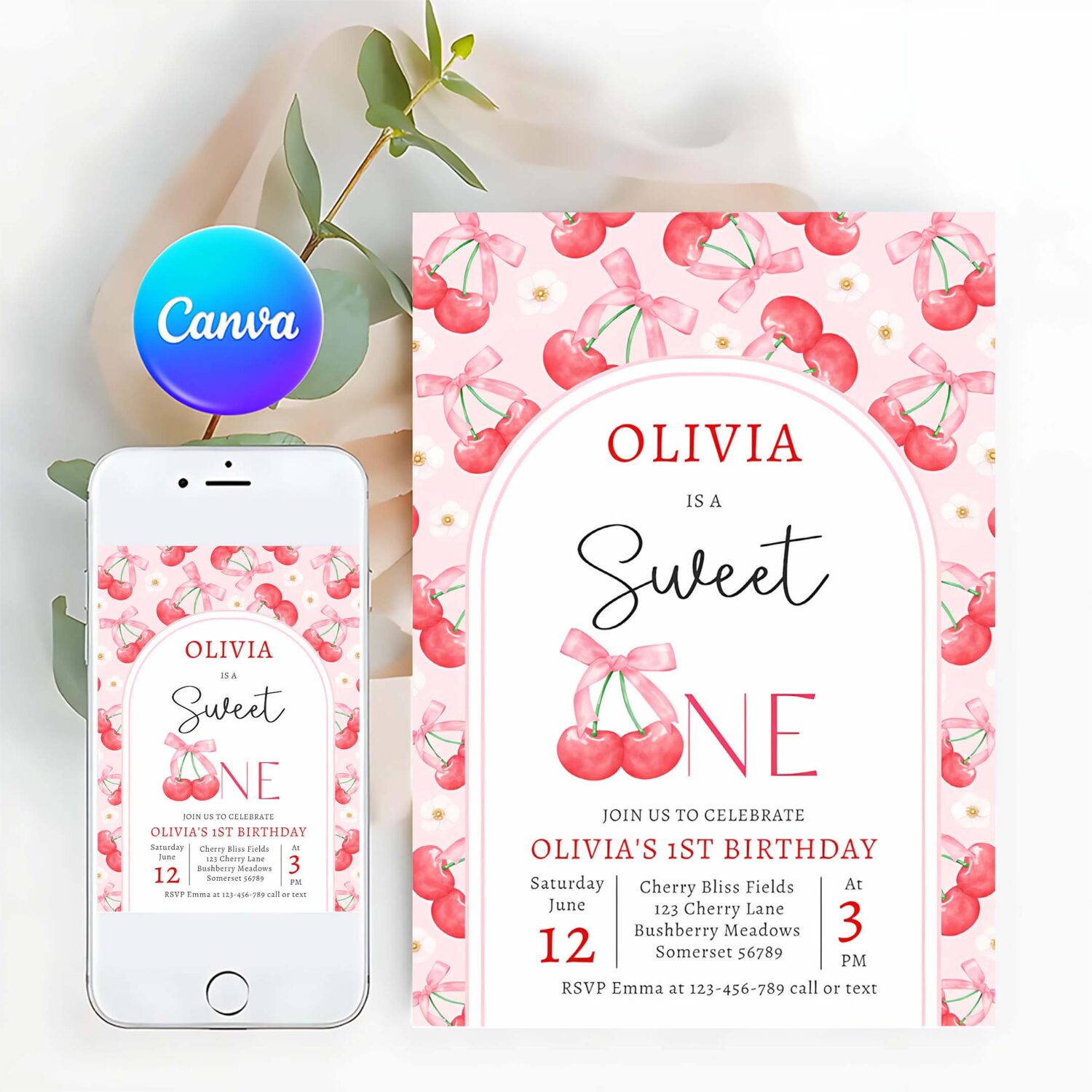 Cherry 1st birthday party coquette cherry birthday invitation q75q