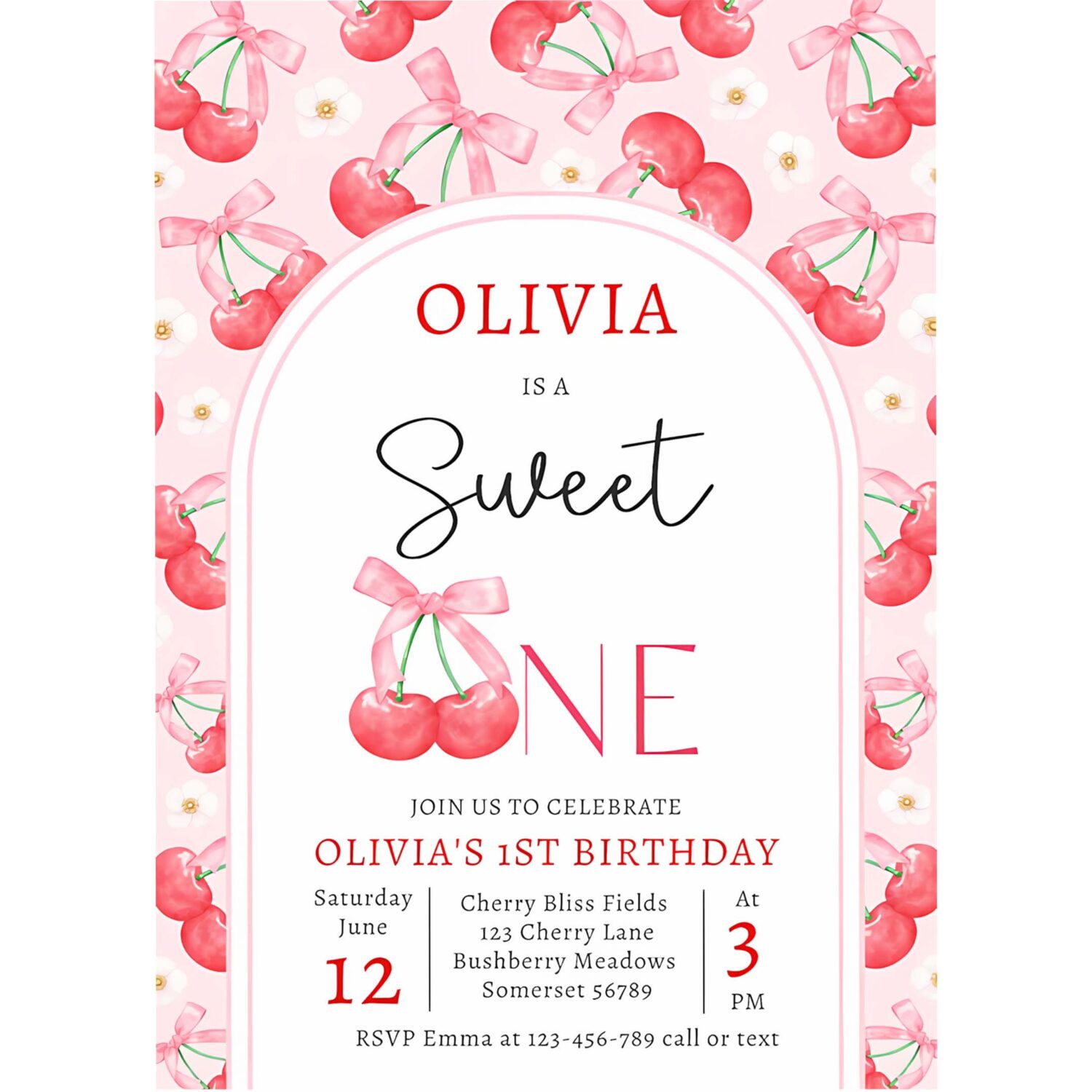 Cherry 1st birthday party coquette cherry birthday invitation q75q 4
