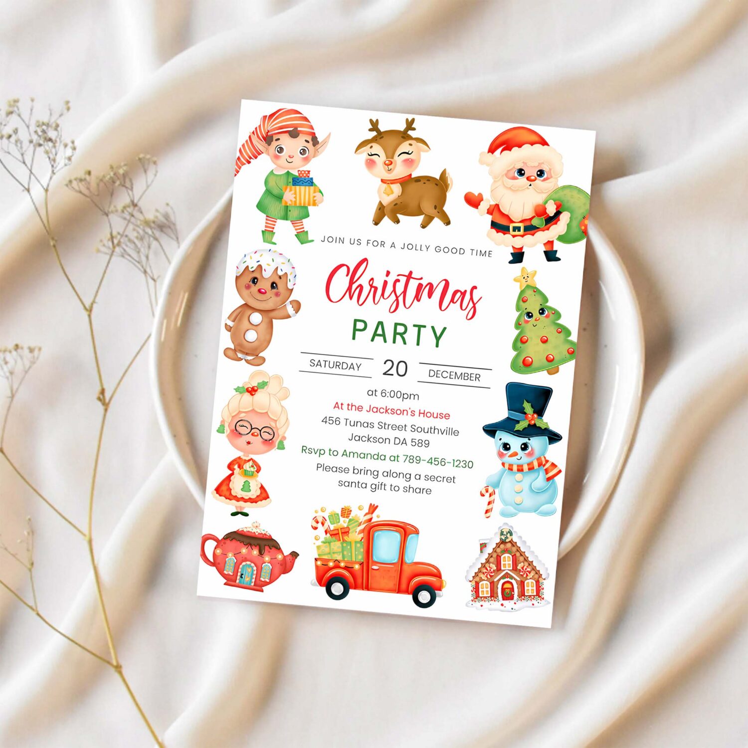 Christmas birthday invitation christmas santa birthday invite winter christmas party invitation 1