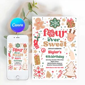 Christmas Cookie Invitation, Christmas Cookie Four Ever Sweet Birthday Party Invitation