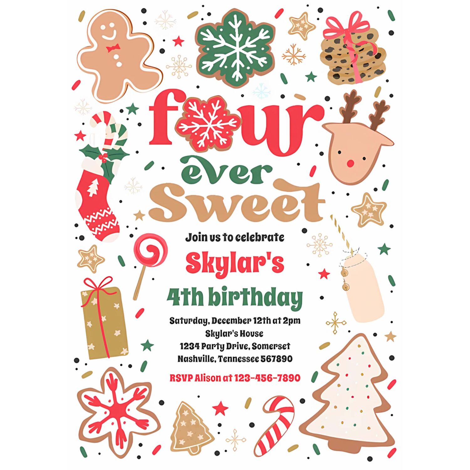 Christmas cookie four ever sweet birthday party invitation s80s 4