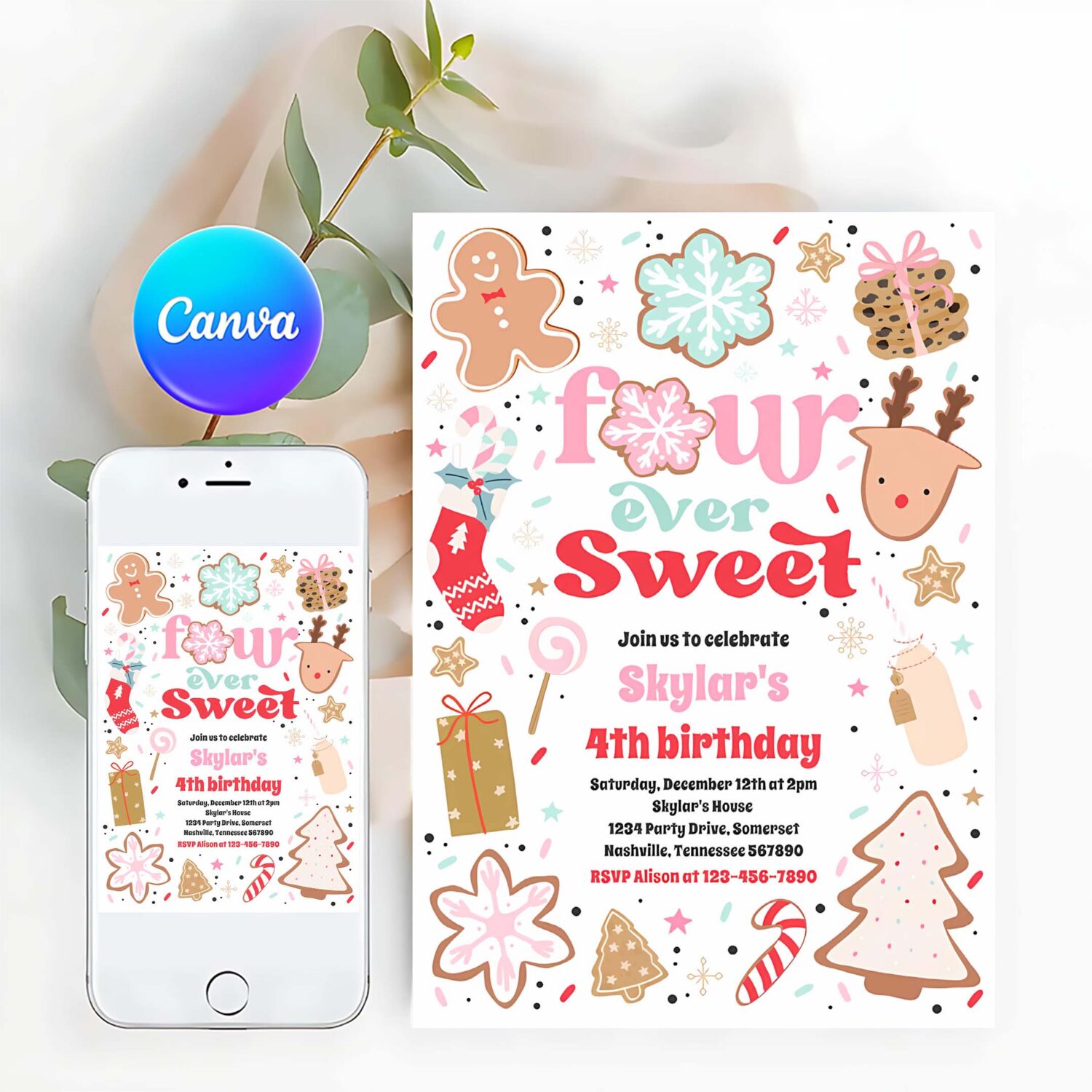 Christmas cookie four ever sweet birthday party invitation u49s