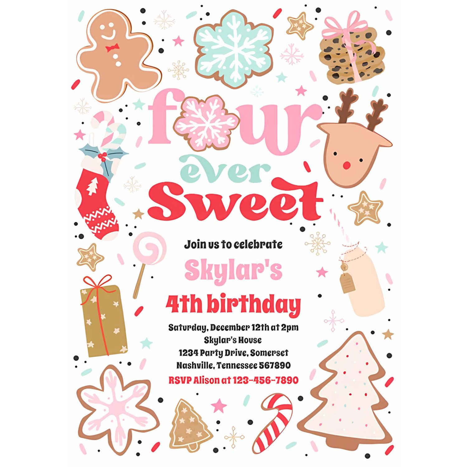 Christmas cookie four ever sweet birthday party invitation u49s 4
