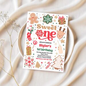 Christmas cookie sweet one 1st birthday party invitation b20h 1