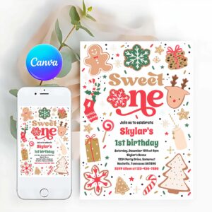 Christmas Cookie Invitation, Christmas Cookie Sweet One 1st Birthday Party Invitation