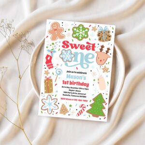 Christmas cookie sweet one 1st birthday party invitation p60t 1