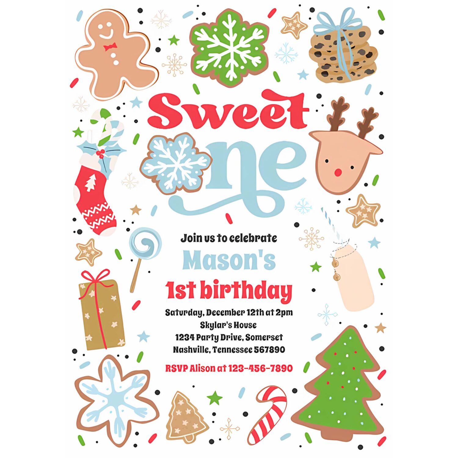 Christmas cookie sweet one 1st birthday party invitation p60t 4