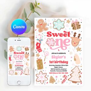 Christmas Cookie Invitation, Christmas Cookie Sweet One 1st Birthday Party Invitation