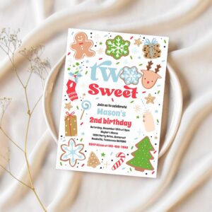 Christmas cookie two sweet 2nd birthday party invitation a96s 1