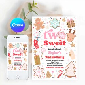 Christmas Cookie Invitation, Christmas Cookie Two Sweet 2nd Birthday Party Invitation