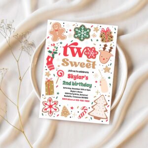 Christmas cookie two sweet 2nd birthday party invitation z85u 1