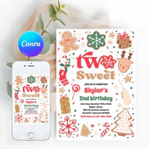 Christmas Cookie Invitation, Christmas Cookie Two Sweet 2nd Birthday Party Invitation