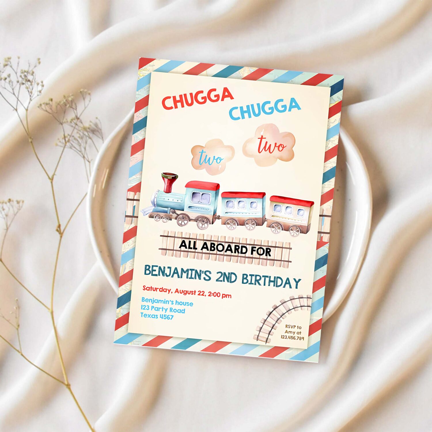 Chugga chugga two two train birthday invitation vintage choo choo train party 1