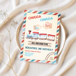 Chugga chugga two two train birthday invitation vintage choo choo train party 1