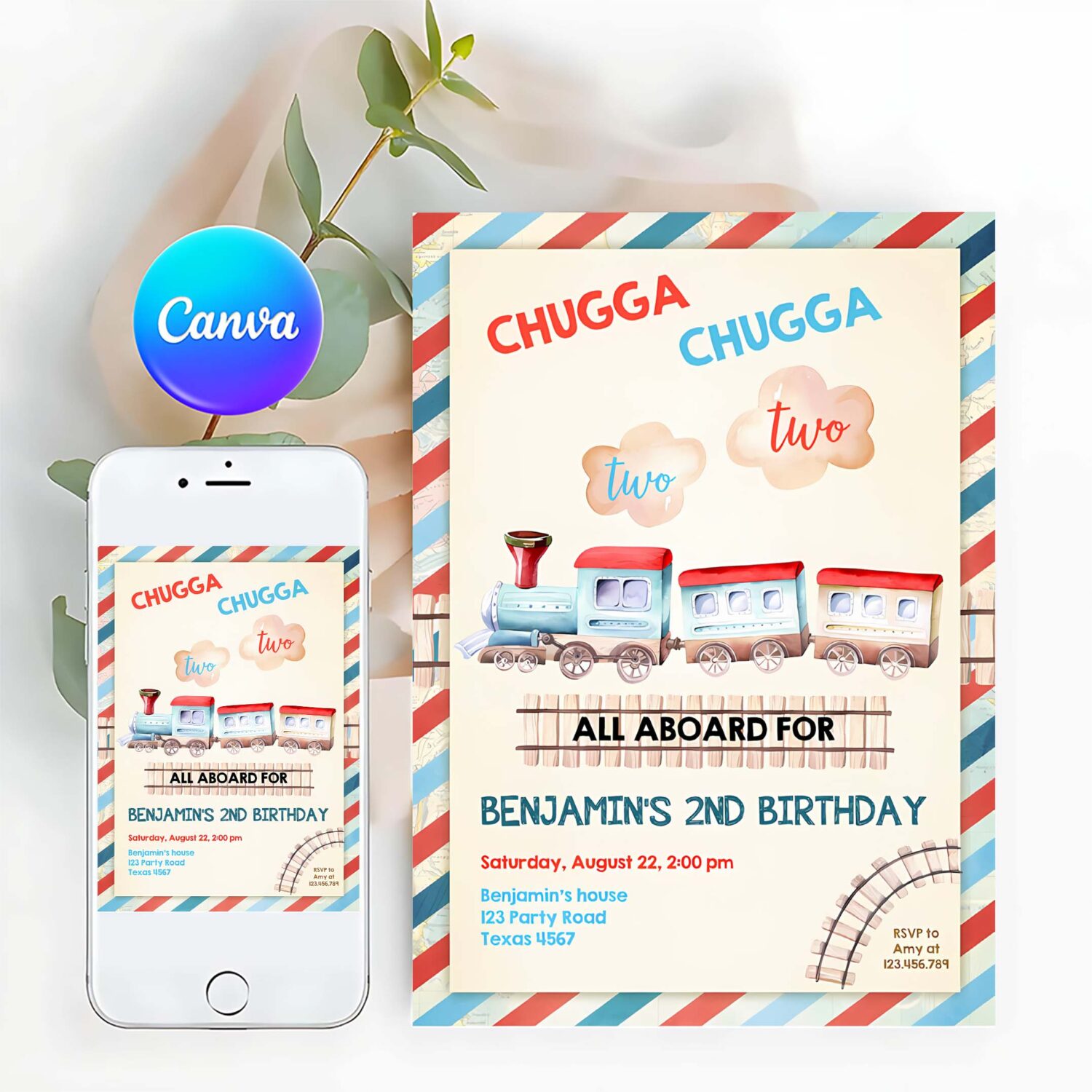 Chugga chugga two two train birthday invitation vintage choo choo train party