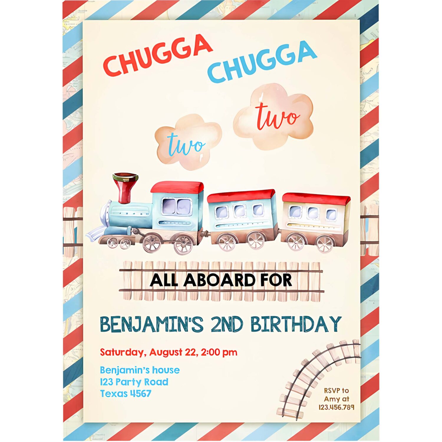 Chugga chugga two two train birthday invitation vintage choo choo train party 4
