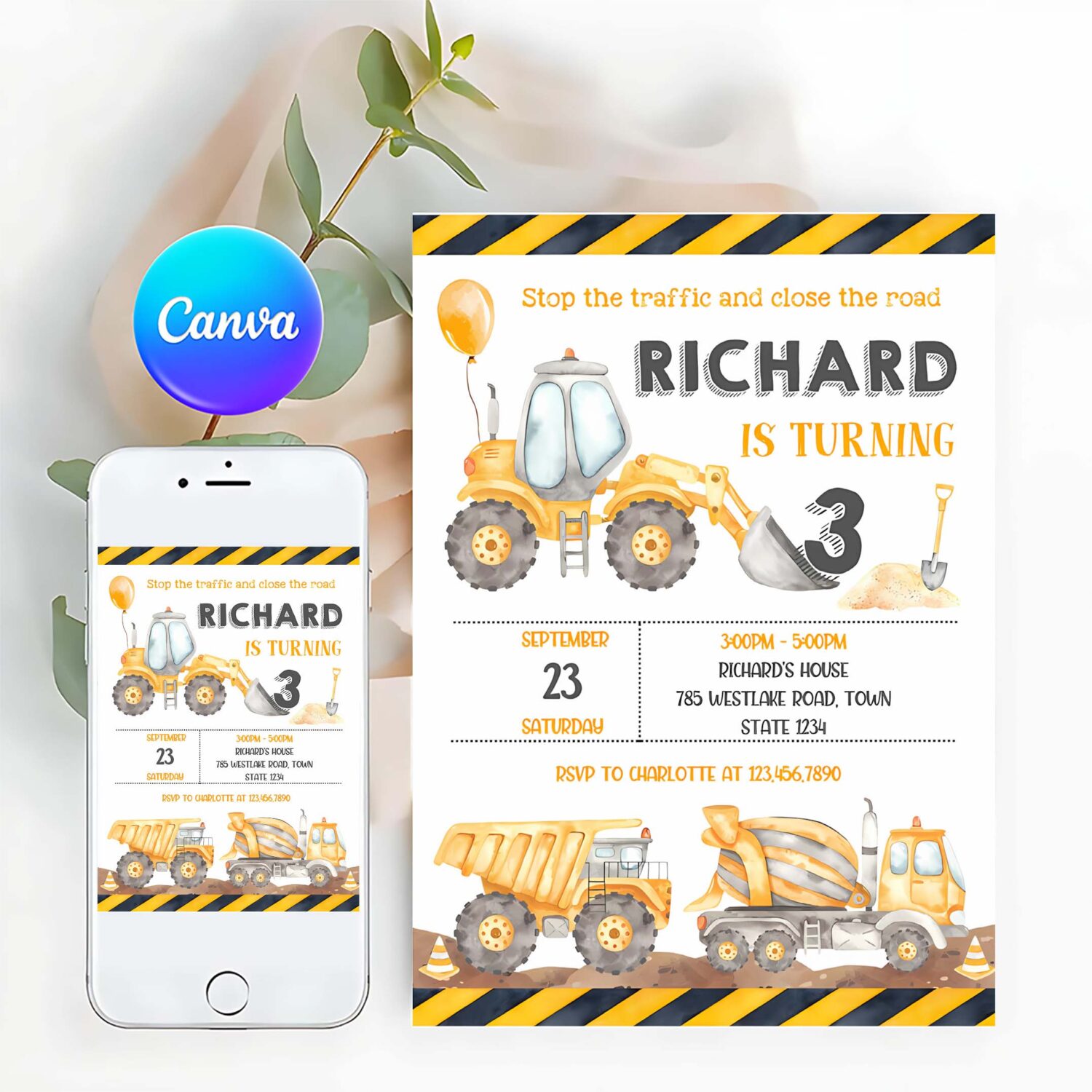 Construction 3rd birthday party invitation construction theme invitation construction invite