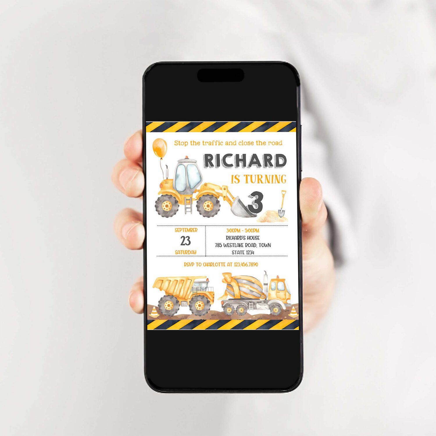 Construction 3rd birthday party invitation construction theme invitation construction invite 2