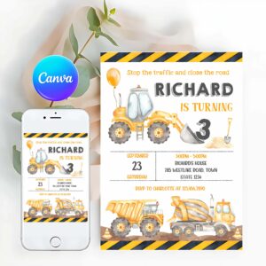 Construction Invitation, Construction 3rd Birthday Party Invitation, Construction Theme Invitation, Construction Invite