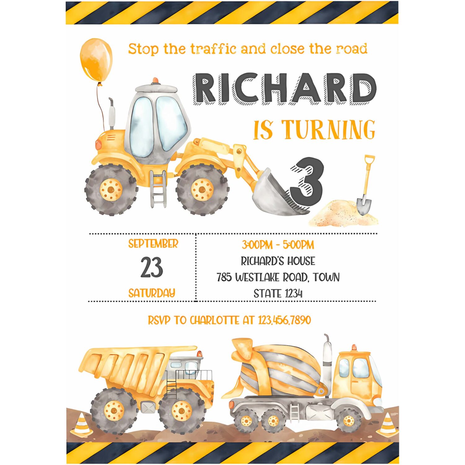 Construction 3rd birthday party invitation construction theme invitation construction invite 4