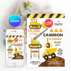 Construction Invitation, Construction Birthday Invitation, Construction Birthday Invitation, Kids Party Invitation