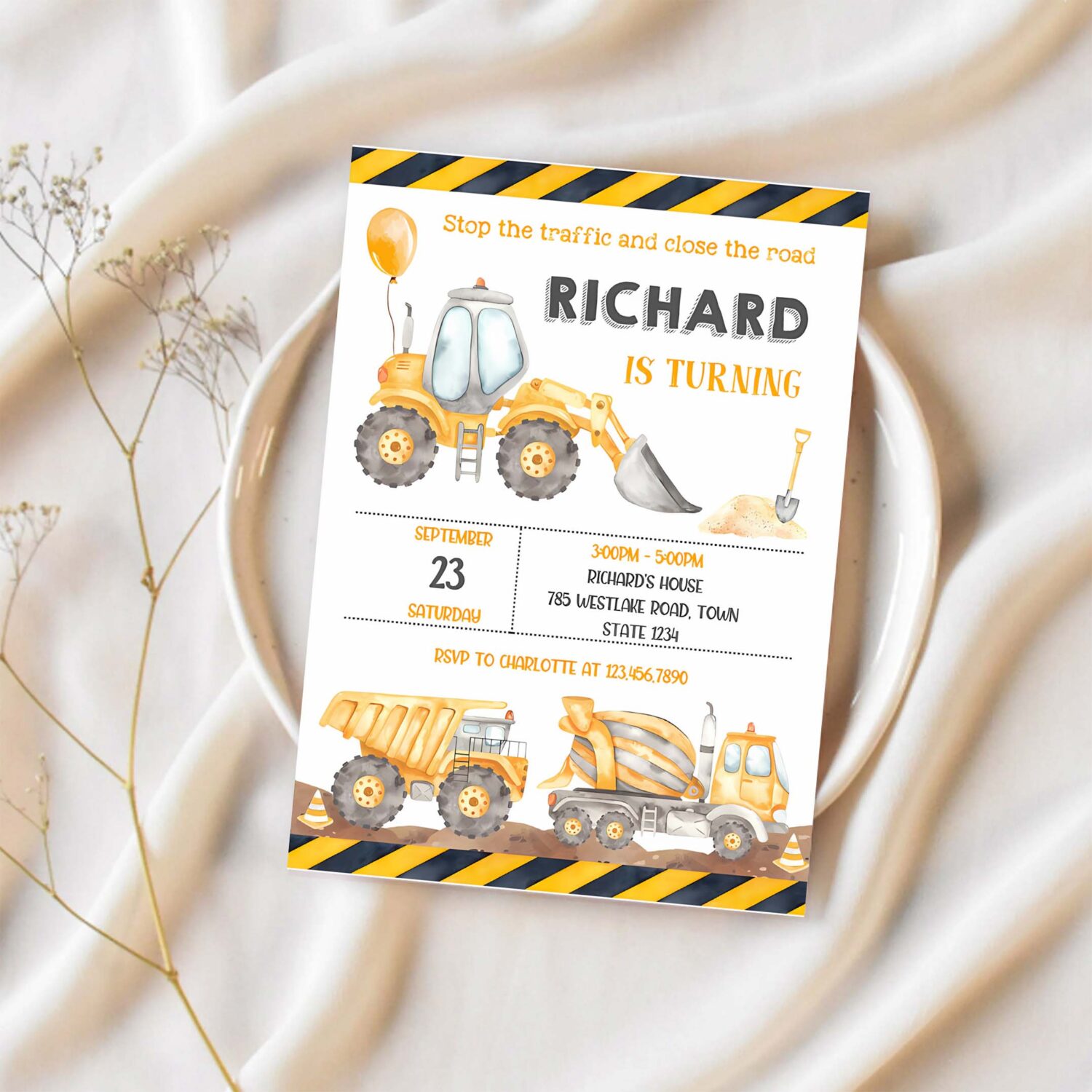 Construction birthday party invitation template construction invitation construction thank you tag 1