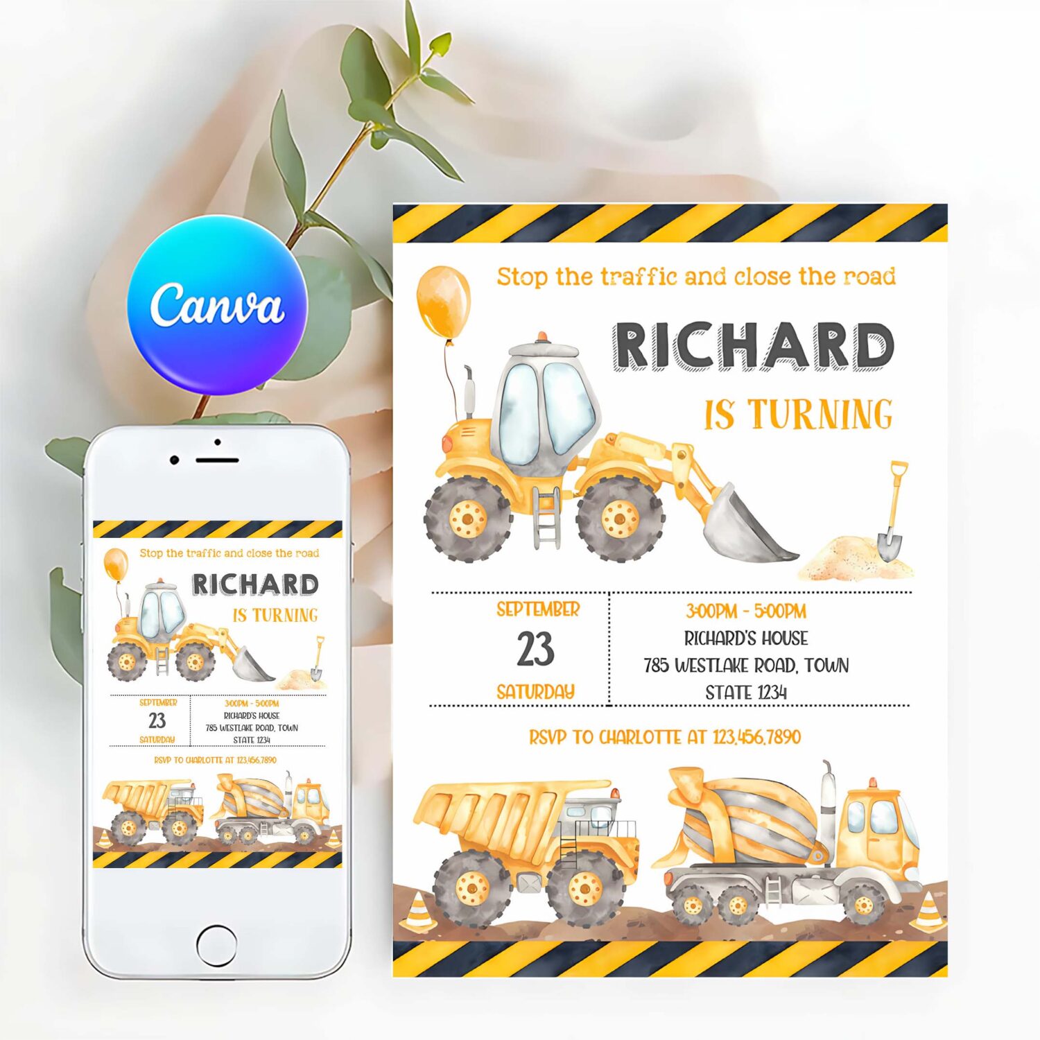 Construction birthday party invitation template construction invitation construction thank you tag