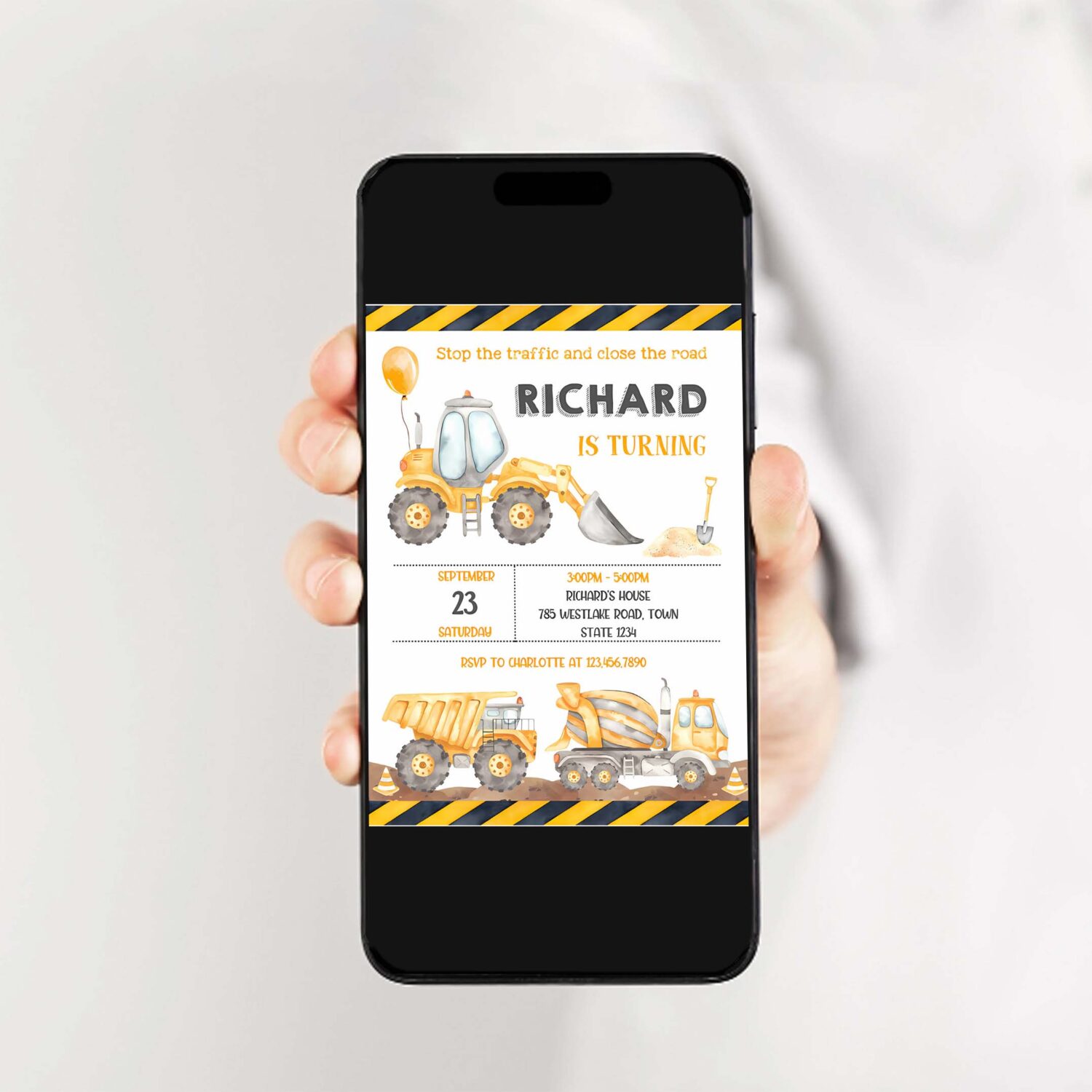 Construction birthday party invitation template construction invitation construction thank you tag 2