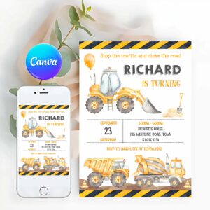 Construction Invitation, Construction Birthday Party Invitation Template, Construction Invitation, Construction