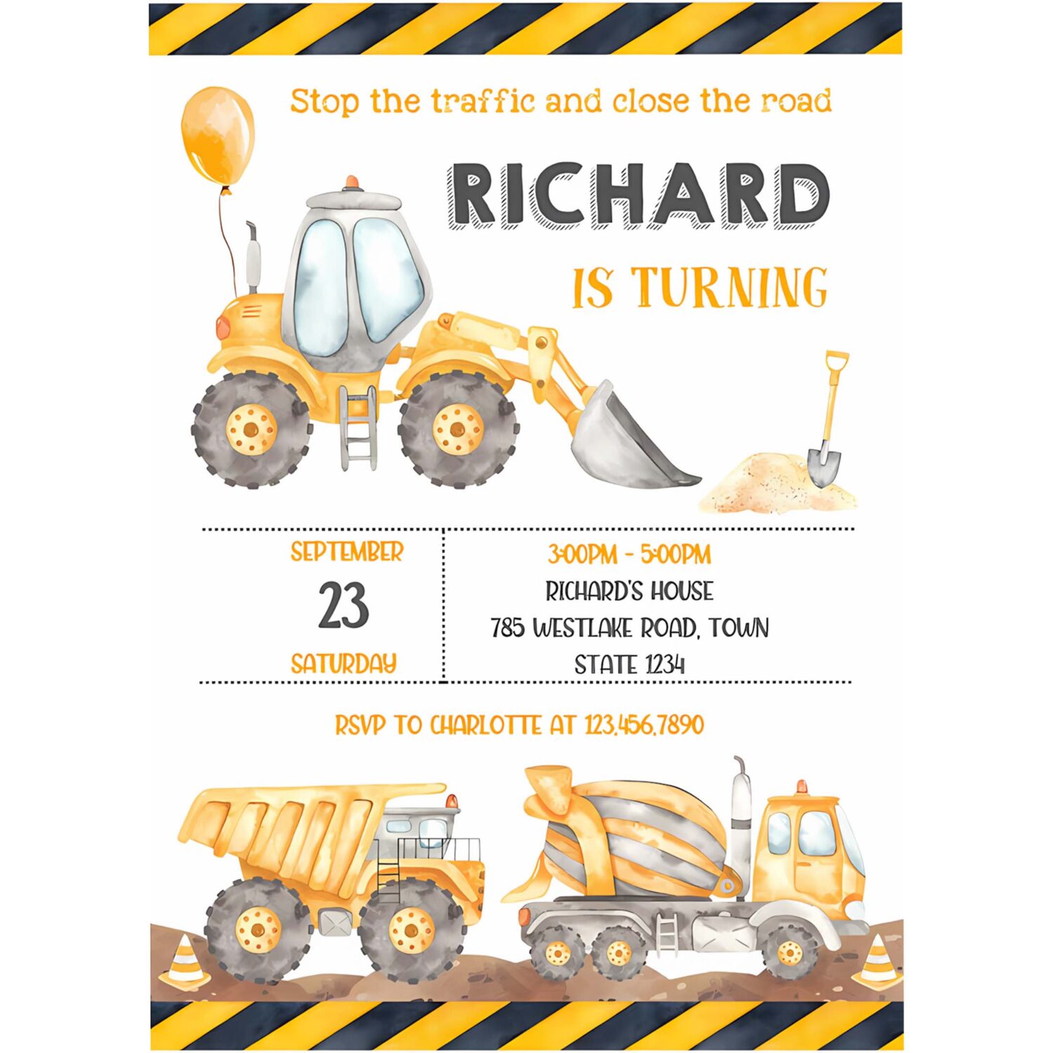 Construction birthday party invitation template construction invitation construction thank you tag 4