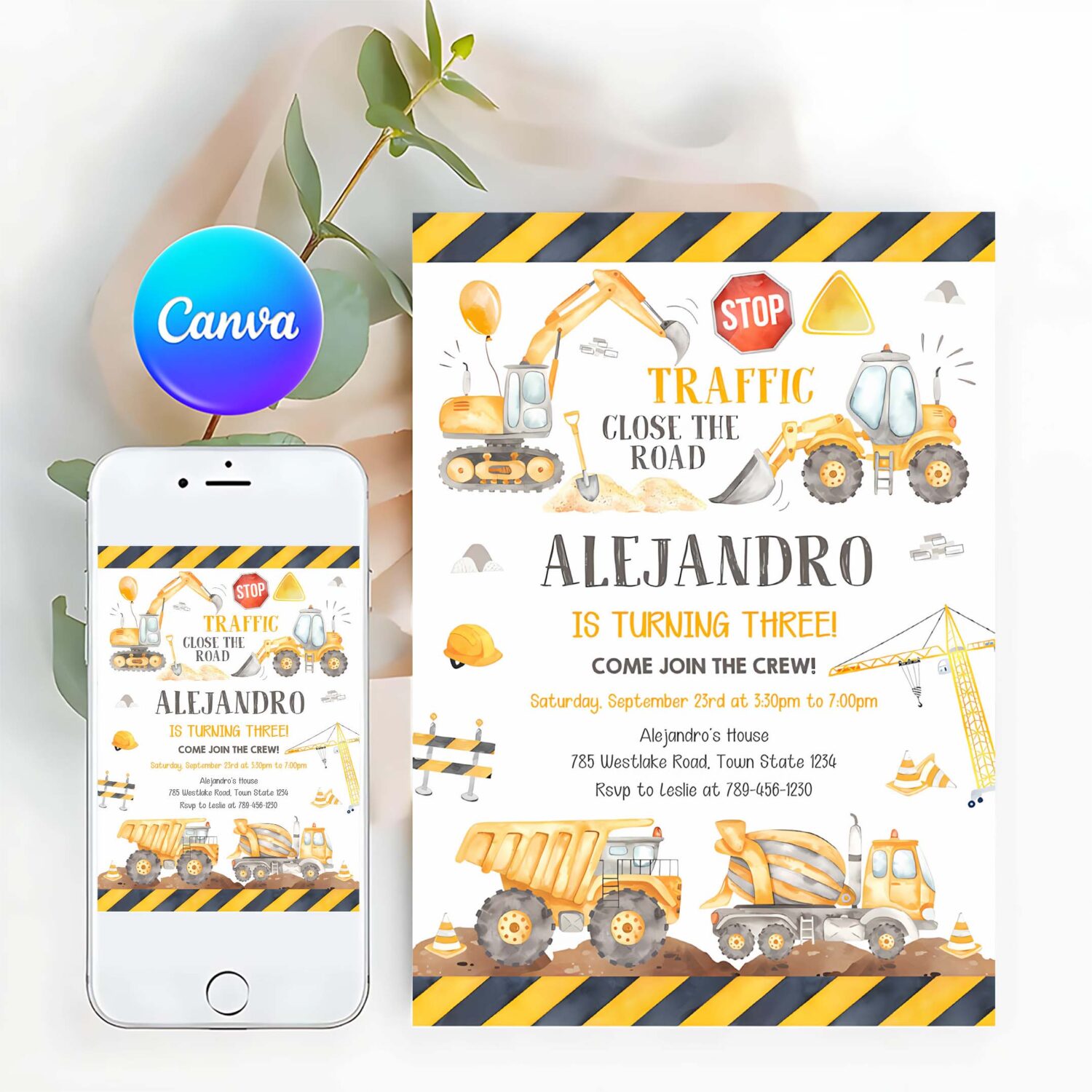 Construction birthday party invitation template construction invitation template construction thank you tag