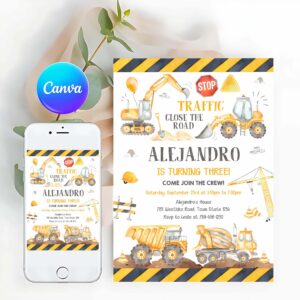 Construction Invitation, Construction Birthday Party Invitation Template, Construction Invitation Template, Construction