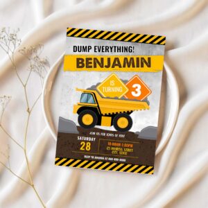 Construction birthday printable invitation construction invitation dump truck invitation party invite 1