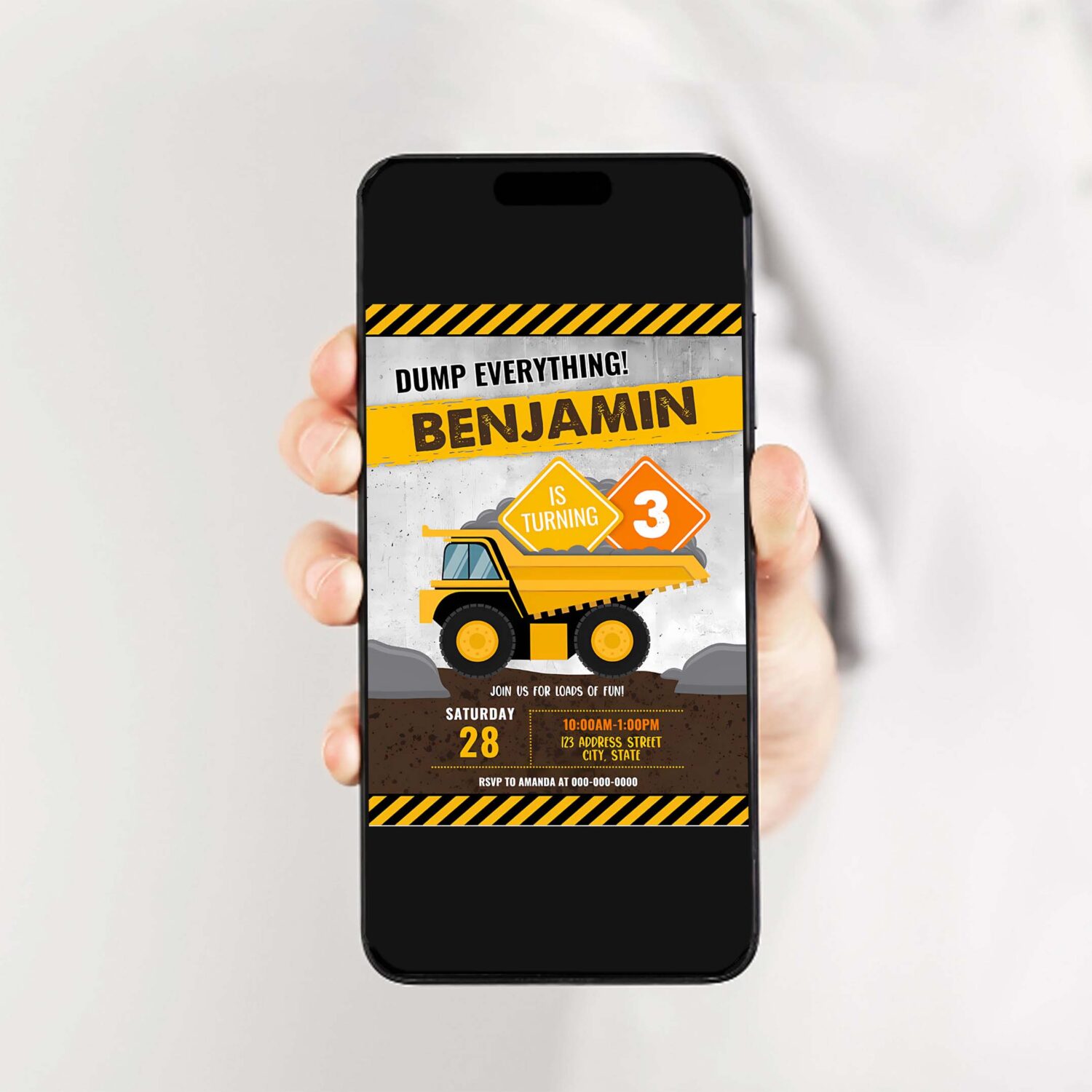 Construction birthday printable invitation construction invitation dump truck invitation party invite 2