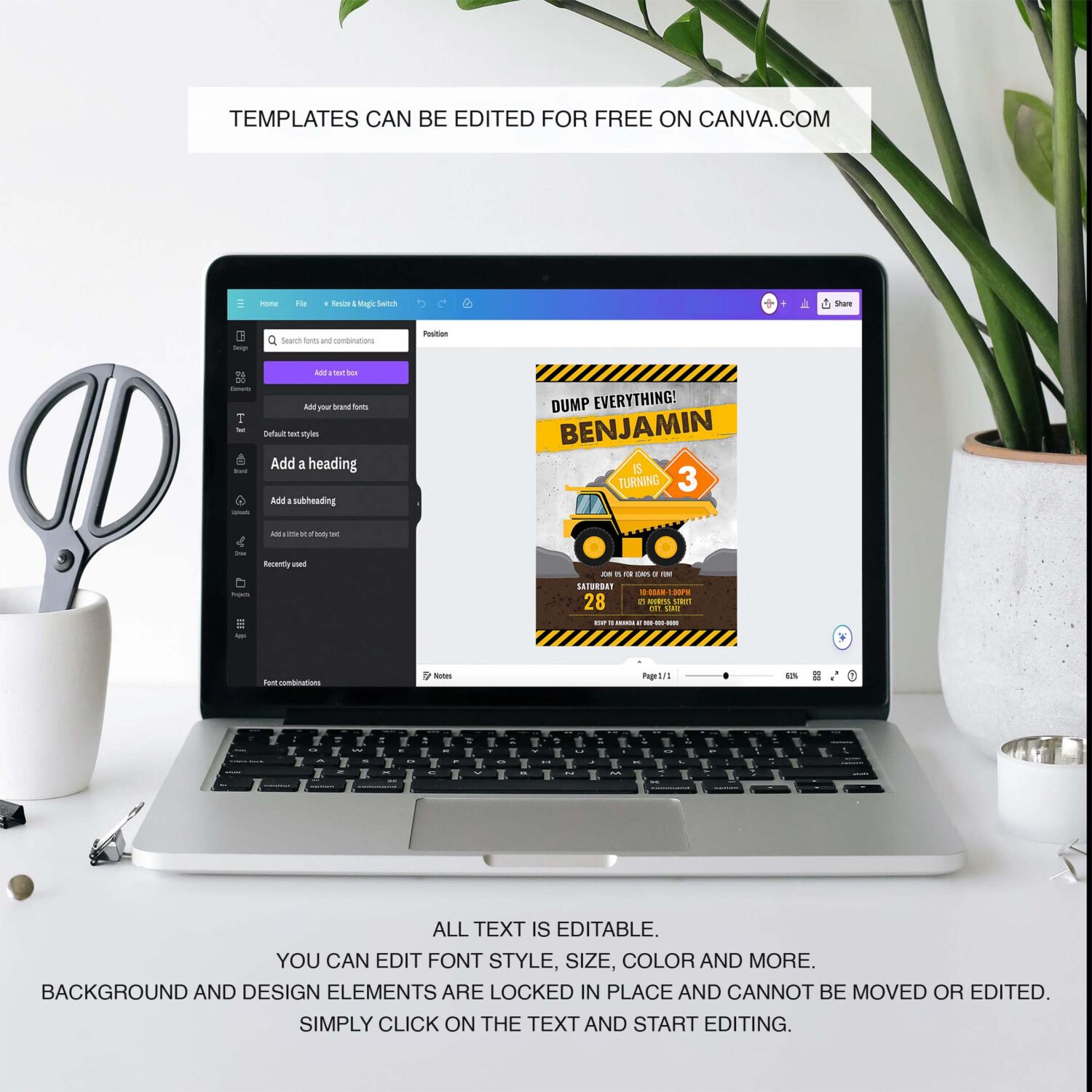 Construction birthday printable invitation construction invitation dump truck invitation party invite 3