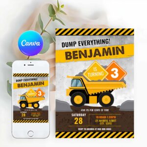 Construction Invitation, Construction Birthday Invitation, Construction Invitation, Dump Truck Invitation