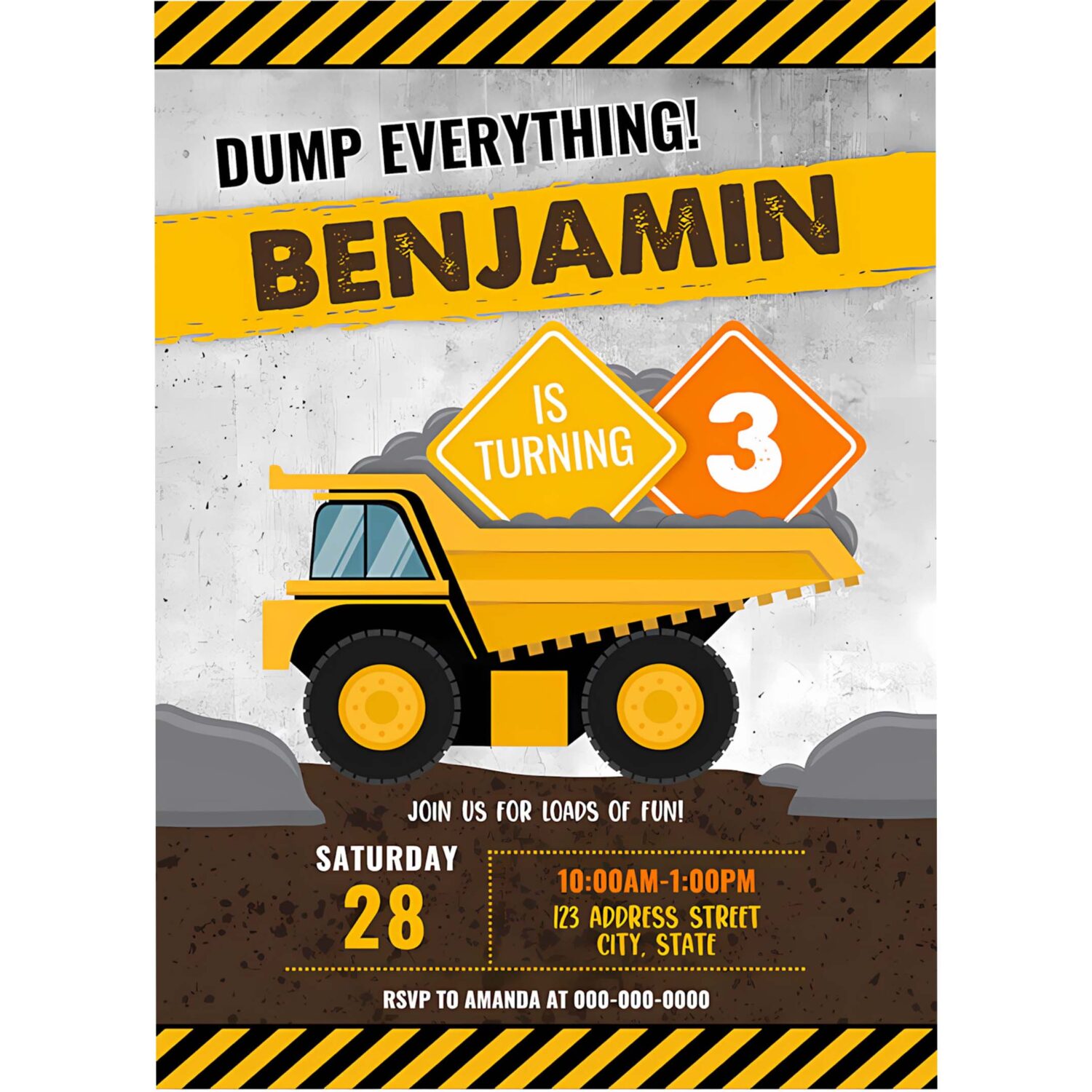 Construction birthday printable invitation construction invitation dump truck invitation party invite 4