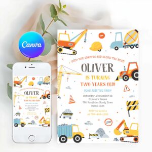 Construction Invitation, Construction Boy Birthday Party Invite, Construction Invitation