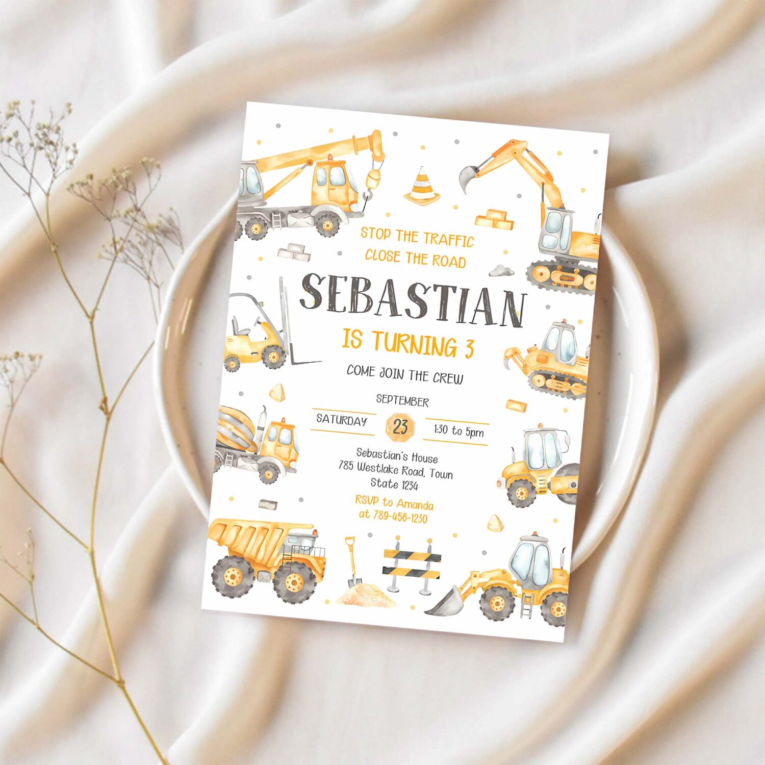 Construction boys birthday invitation construction invitation construction thank you tag construction invitation 1
