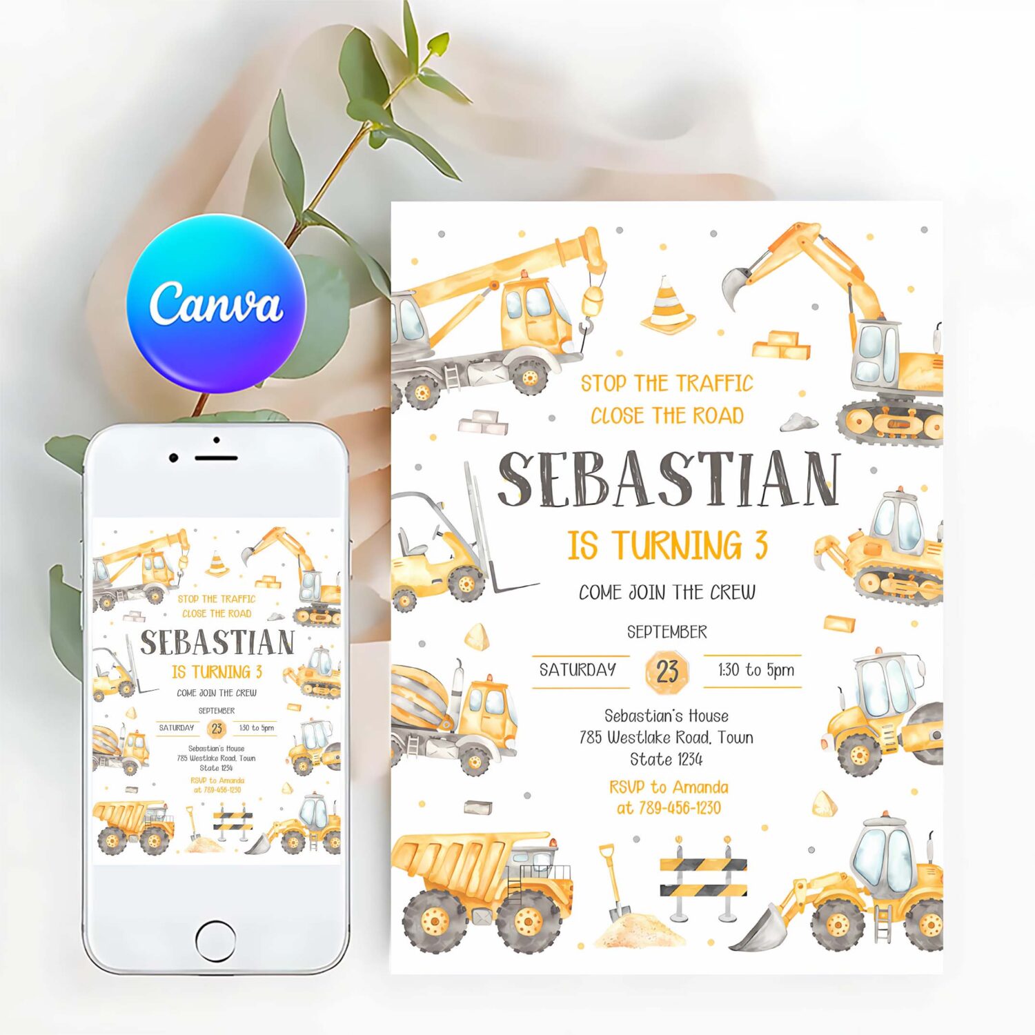Construction boys birthday invitation construction invitation construction thank you tag construction invitation