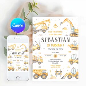 Construction Invitation, Construction Boys Birthday Invitation, Construction Invitation, Construction , Construction Invitation