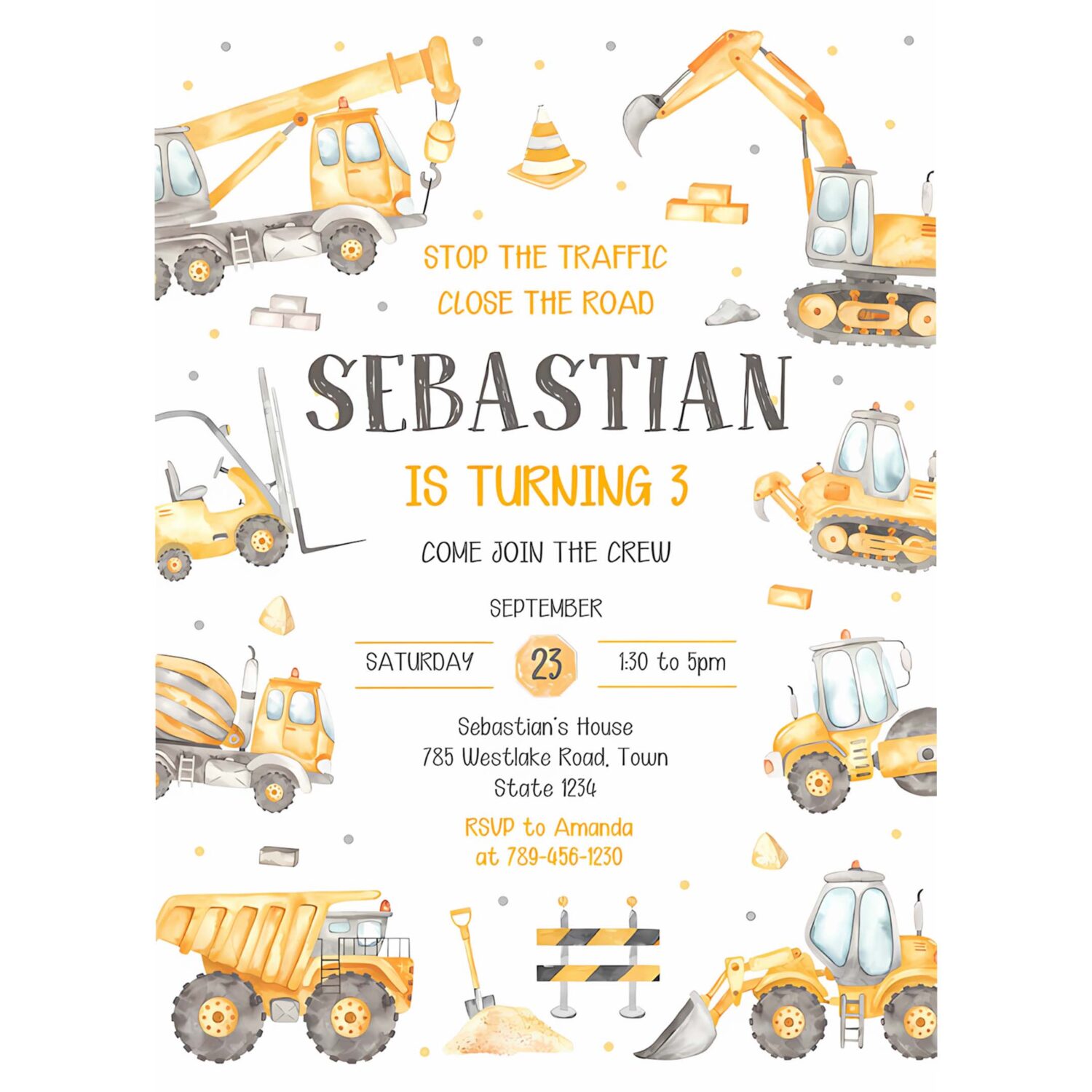 Construction boys birthday invitation construction invitation construction thank you tag construction invitation 4