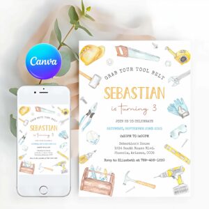 Construction Invitation, Construction Tools Birthday Invitation, Construction Tools Invitation, Tools Invitation, Construction Tools Invitation