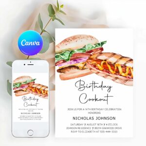 Cookout Birthday Party Invitation, Cookout Invitation, BBQ Party Invite