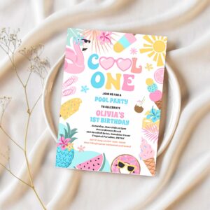 Cool one tropical summer beach 1st birthday party invitation c18a 1