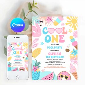 Tropical Summer Invitation, Cool One Tropical Summer Beach 1st Birthday Party Invitation