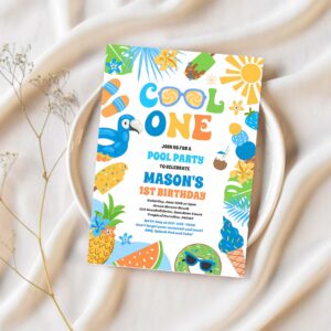 Cool one tropical summer beach 1st birthday party invitation f66f 1