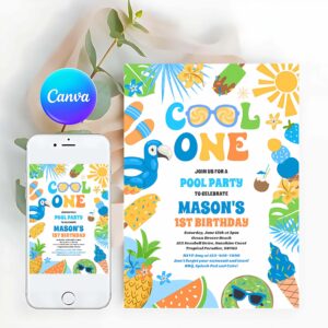 Tropical Summer Invitation, Cool One Tropical Summer Beach 1st Birthday Party Invitation