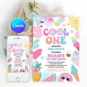 Tropical Summer Invitation, Cool One Tropical Summer Beach 1st Birthday Party Invitation